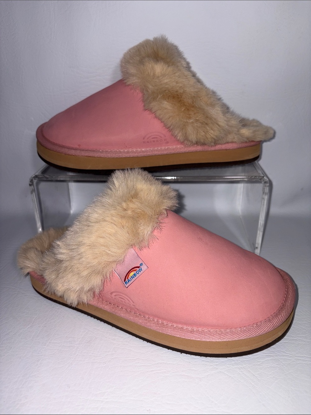 Rainbow Sunset Snugs Leather Slippers Mocs Size 5.5-6.5 or 36 Euro
